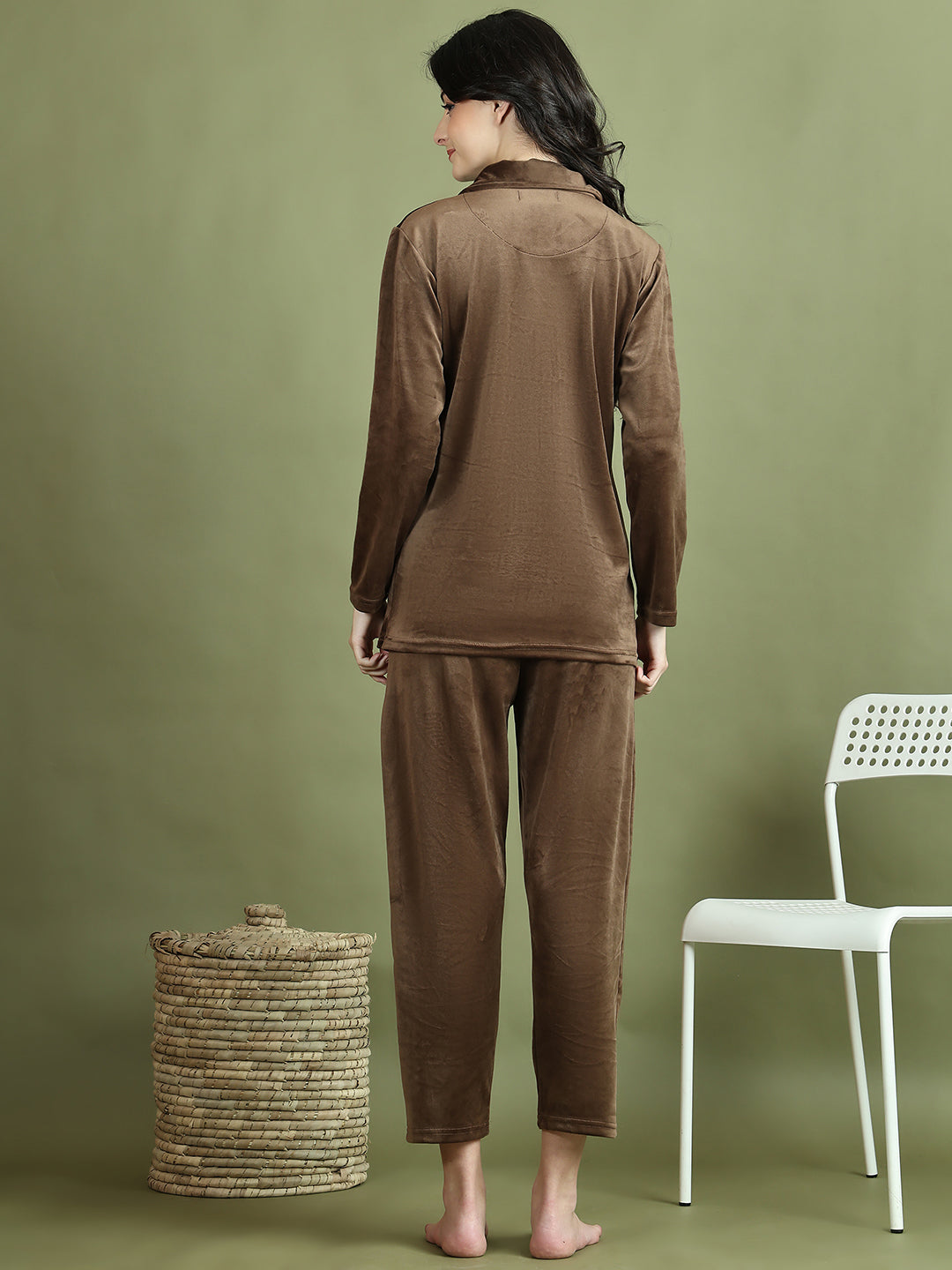 Brown Embroidery Velvet Lounge Set