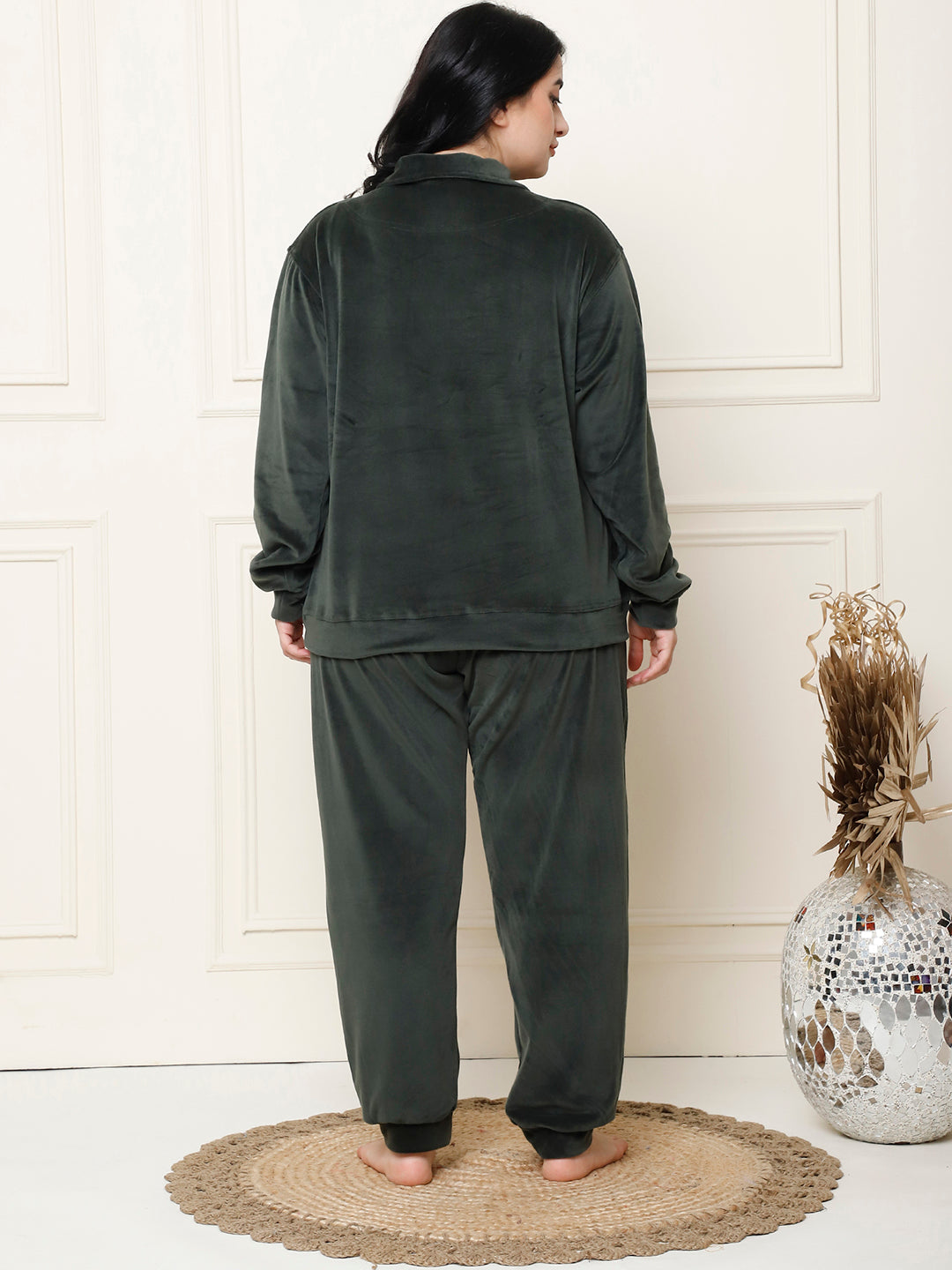 Olive Velvet Zip Lounge Set