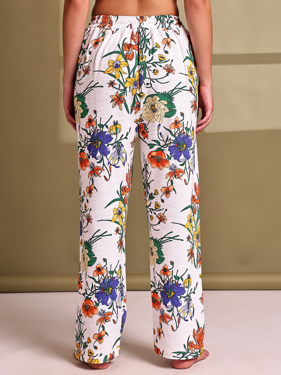 White flower Cotton Hosiery Lounge Pant