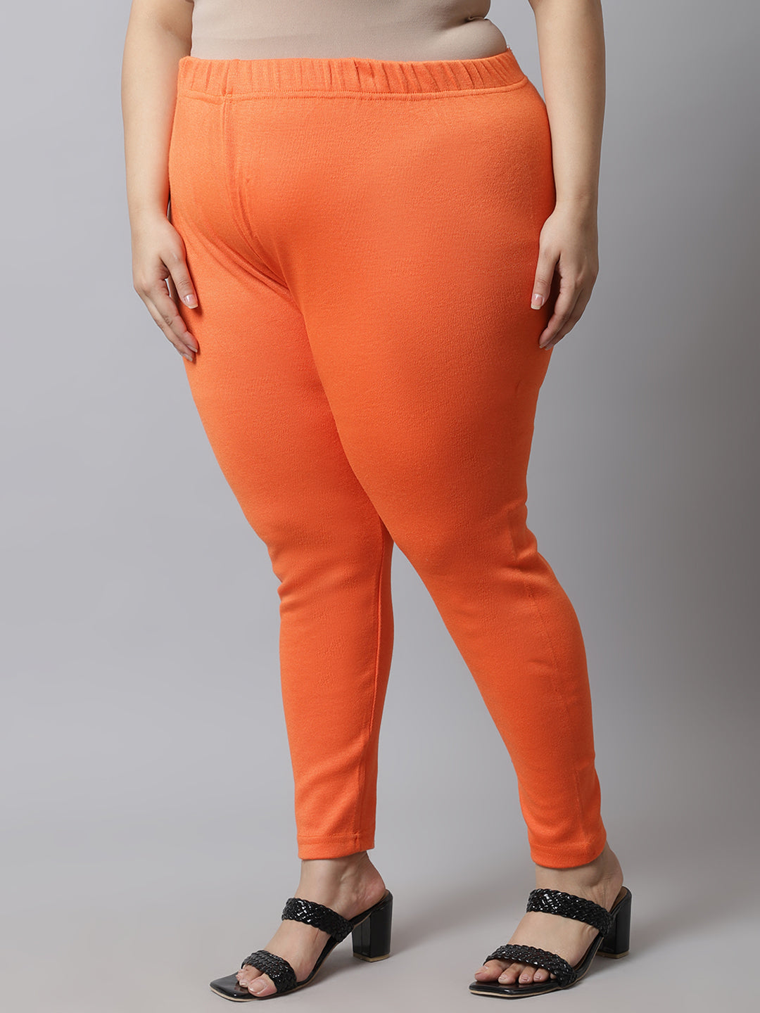 Orange Woolen Ankle-Length Plus Legging