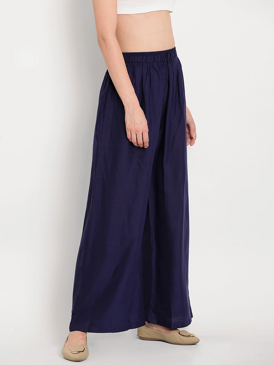Navy Blue Solid Rayon Palazzo