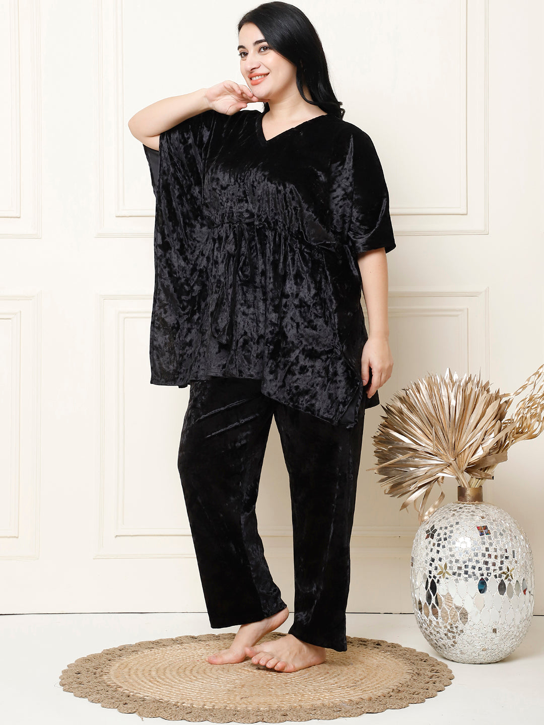 Metallic Black Ice Velvet Kaftan Lounge Set