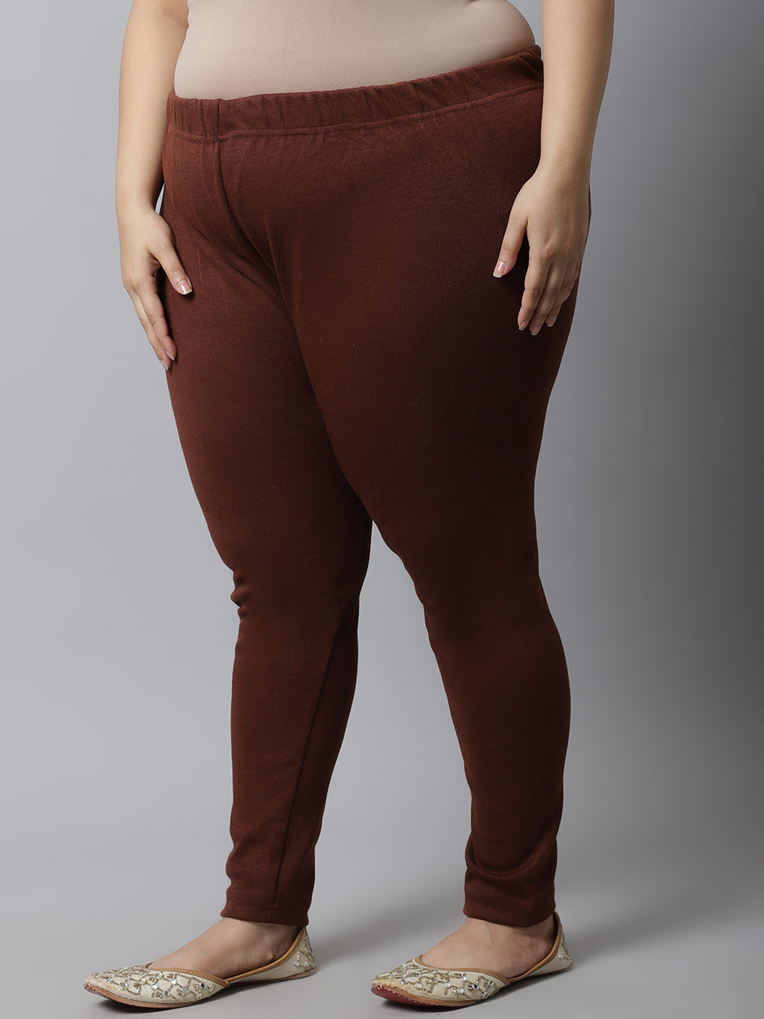 Brown Woolen Ankle-Length Plus Legging