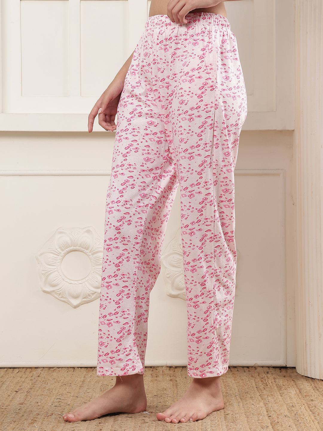 Pink Cheetah Printed Cotton Lounge Pant
