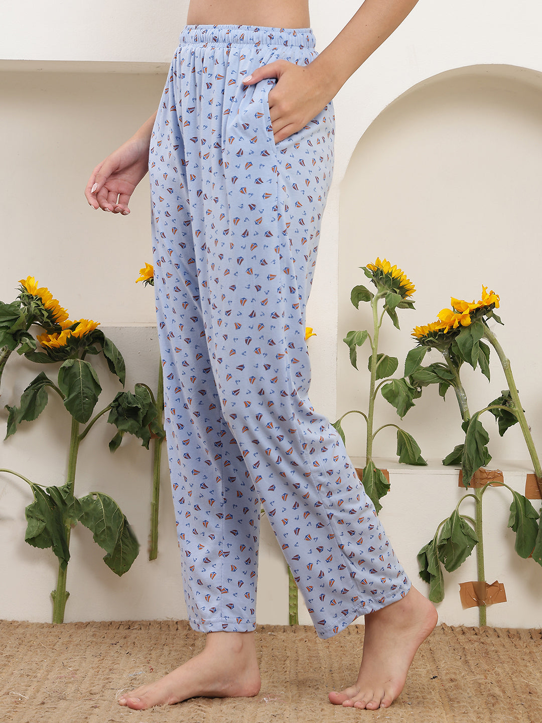 Mini Boats Printed Cotton Lounge Pant