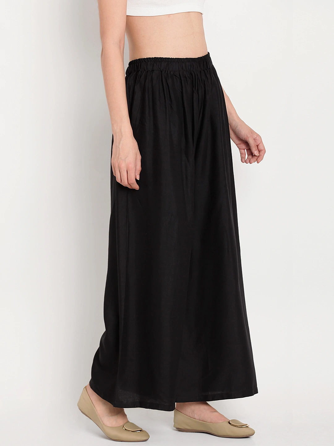 Black Solid Rayon Palazzo