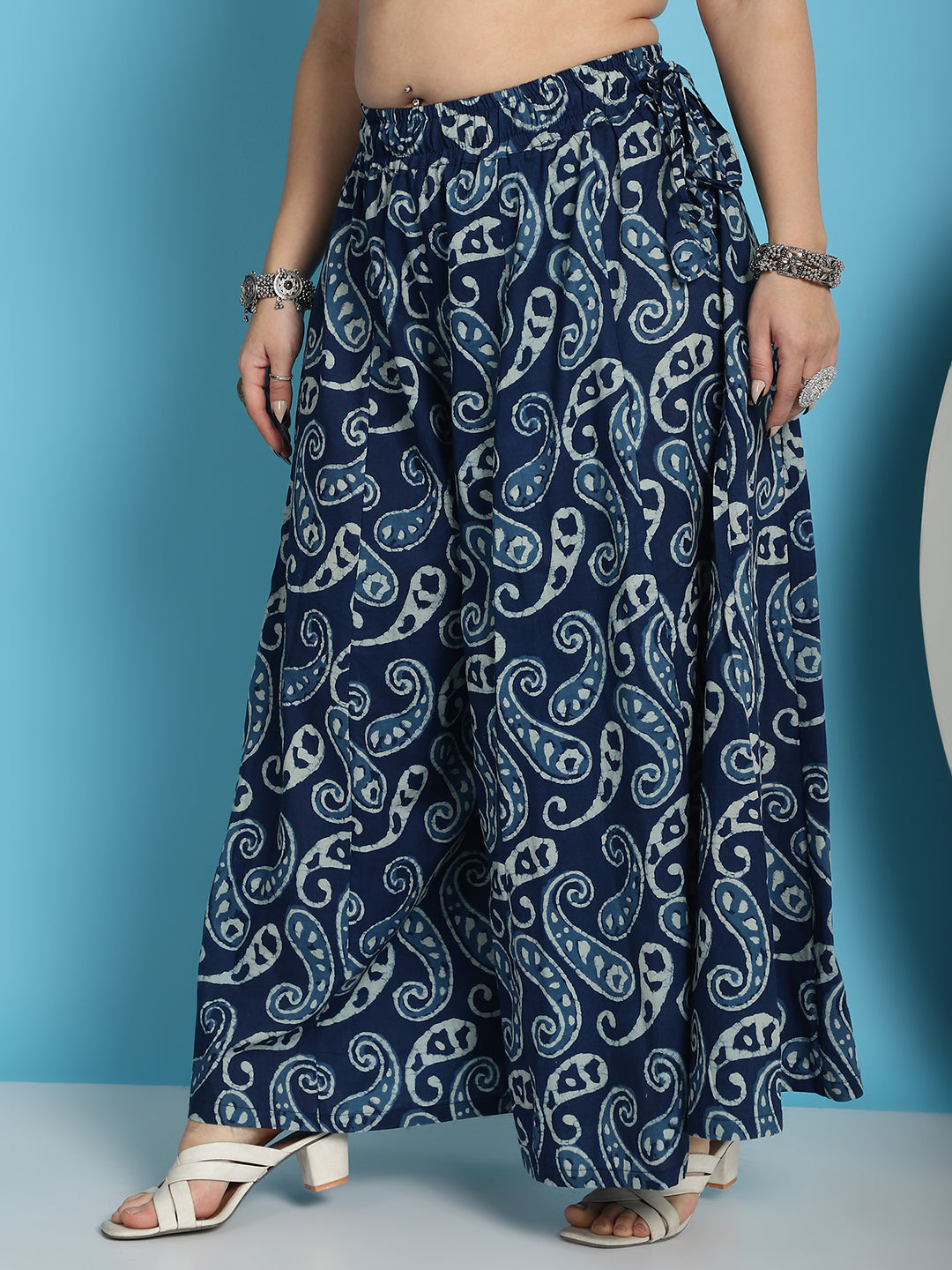 Blue Paisley Printed Cotton Flared Kali Palazzo