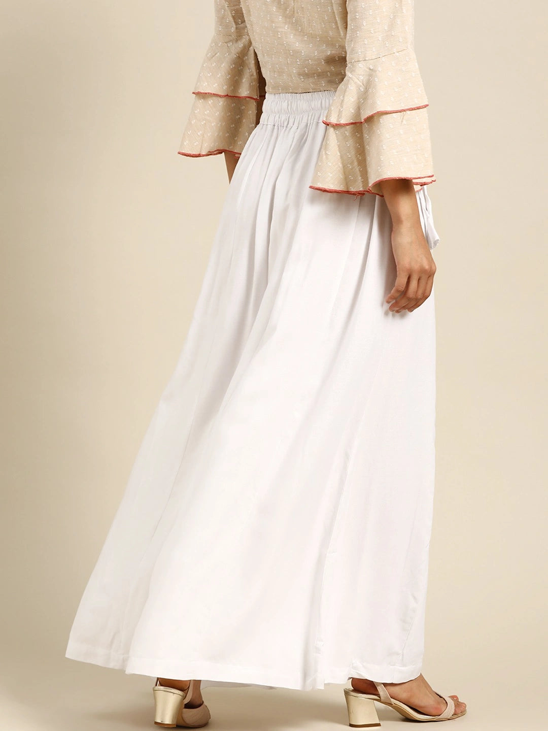 White rayon double flared palazzo