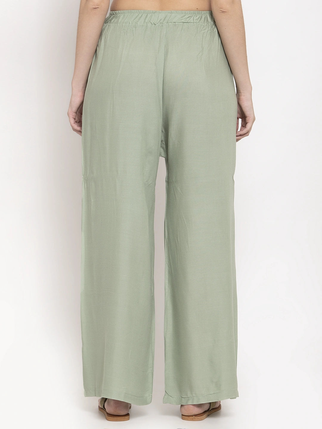 Pista Green Solid Rayon Palazzo