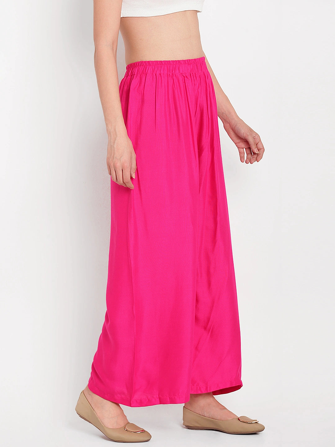 Hot Pink Solid Rayon Palazzo