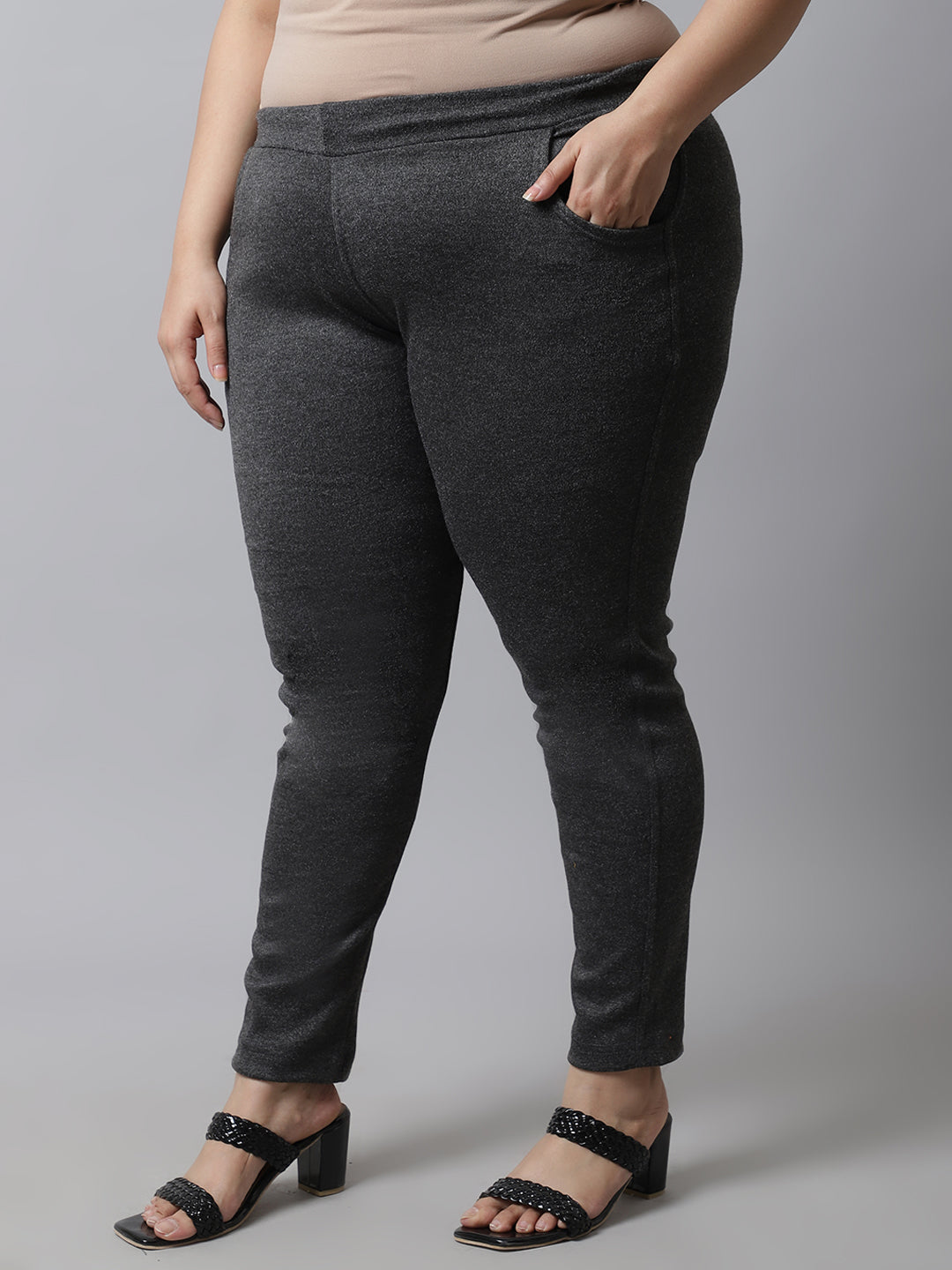 Dark Grey Woolen Plus Pocket Pant