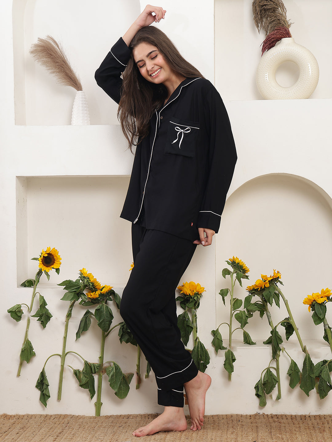 Rayon Latte Embroidery Night Suit