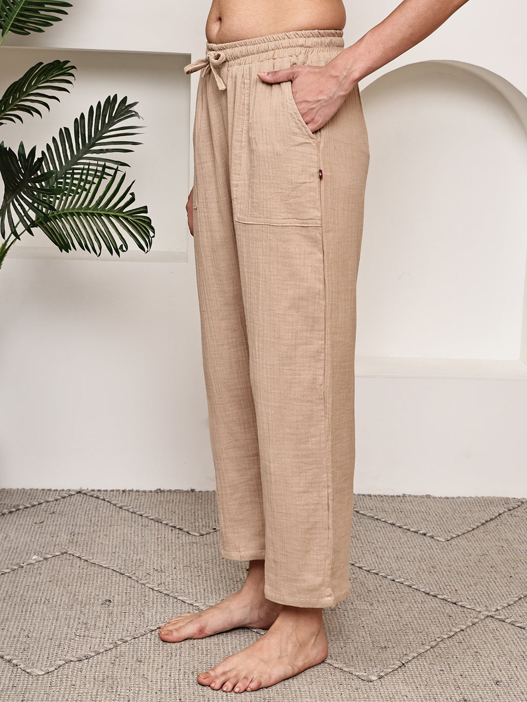 Beige Double Cloth Lounge Pant