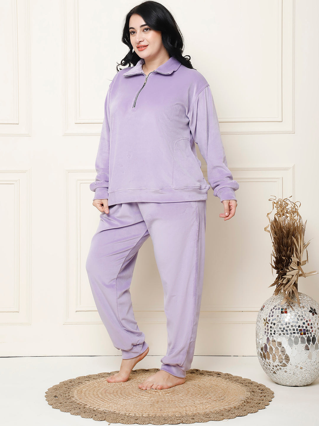 Lavender Velvet Zip Lounge Set