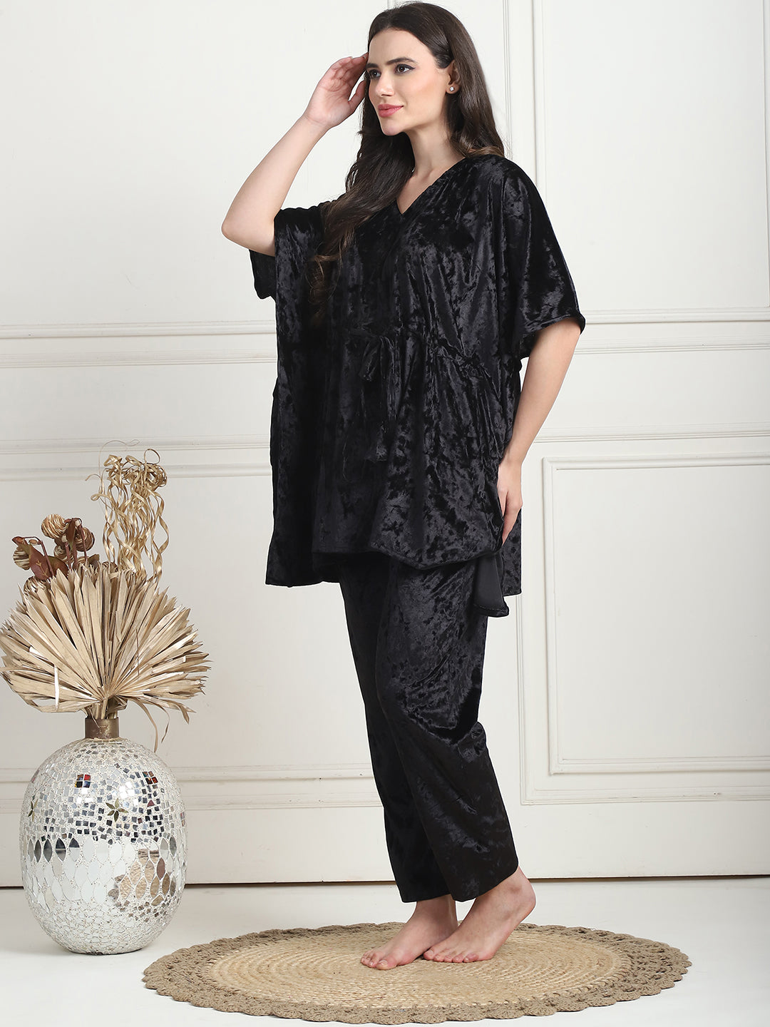 Metallic Black Ice Velvet Kaftan Lounge Set