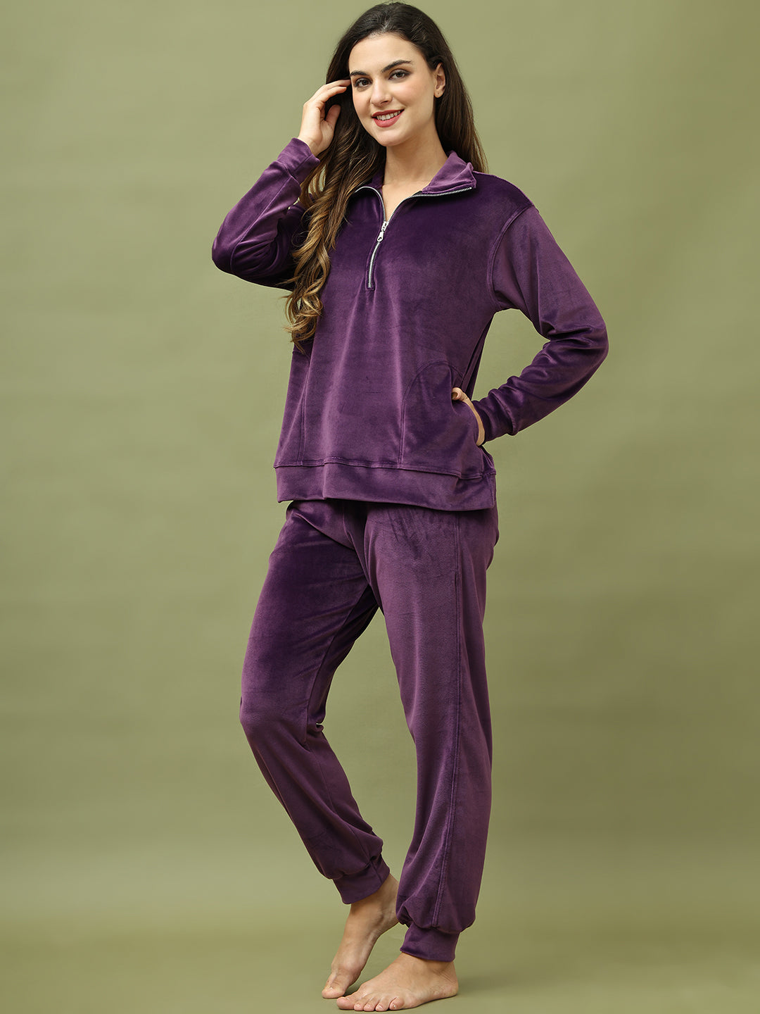 Purple Velvet Zip Lounge Set
