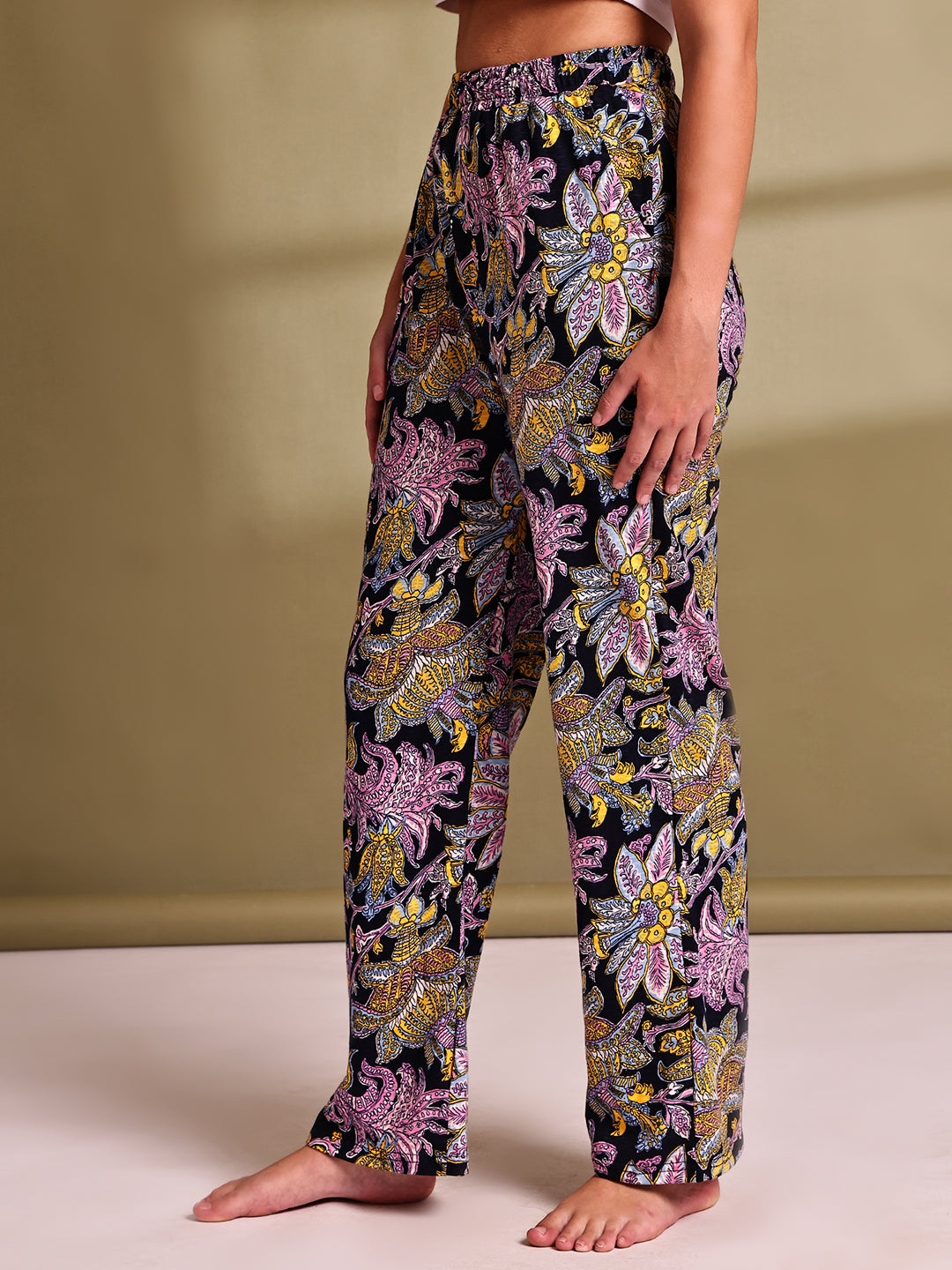 Black Paisley Cotton Hosiery Lounge Pant