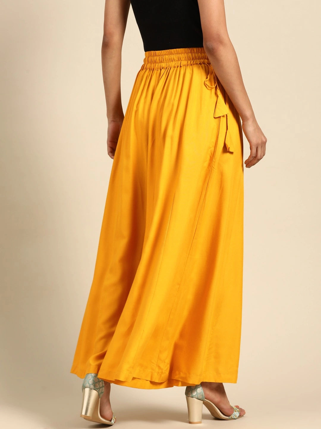 Mustard rayon double flared palazzo