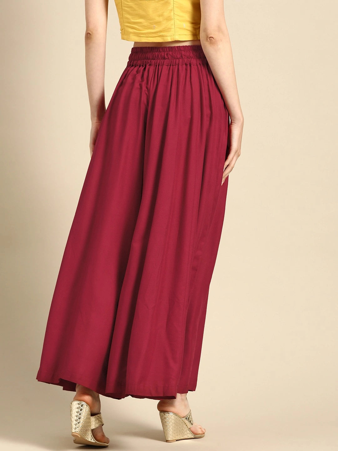 Maroon rayon double flared palazzo