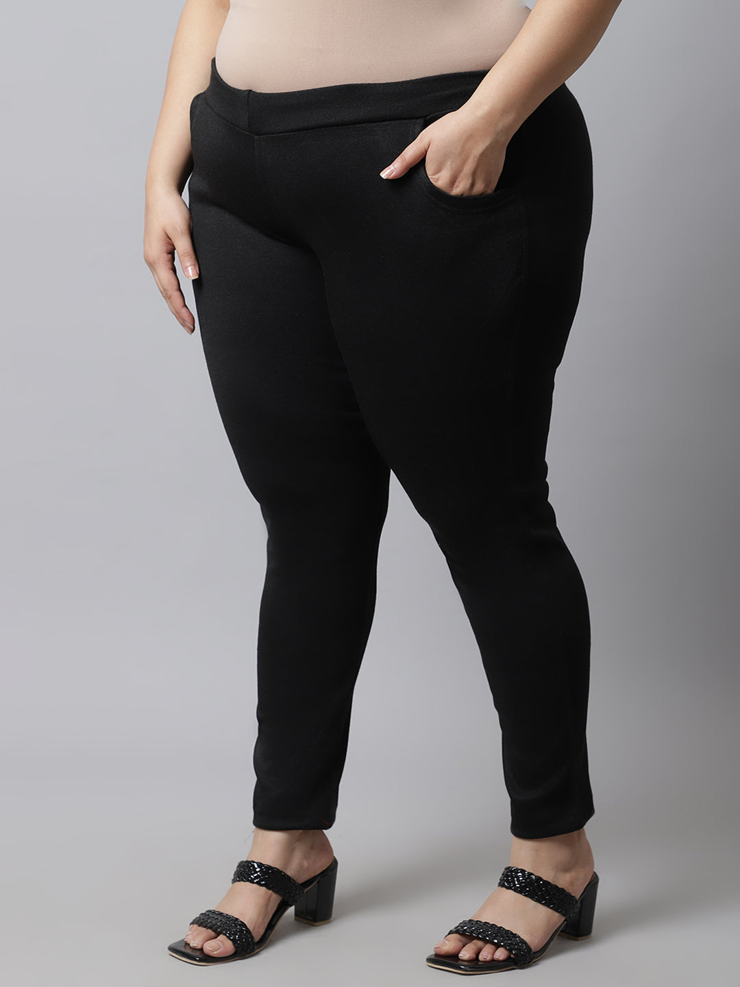 Black Woolen Plus Pocket Pant