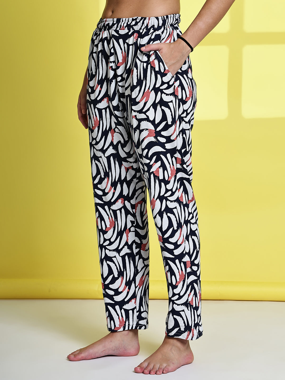 Navy Strokes Cotton Hosiery Lounge Pant
