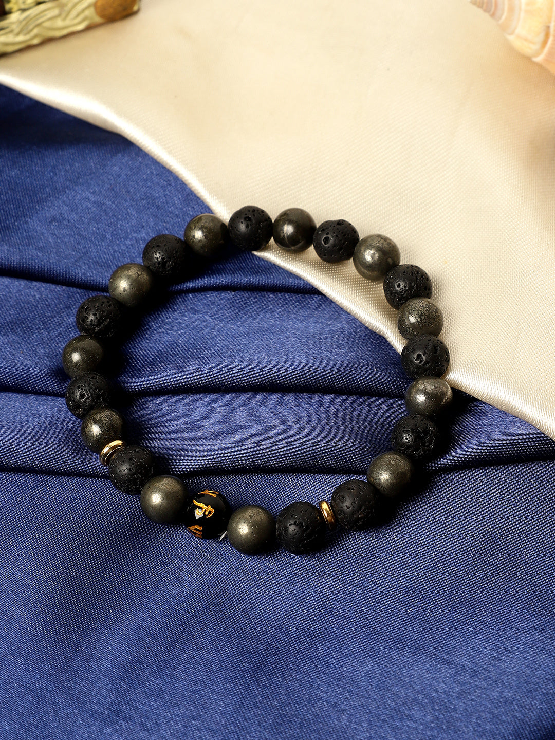 Lava Pyrite Om Mani Bracelet