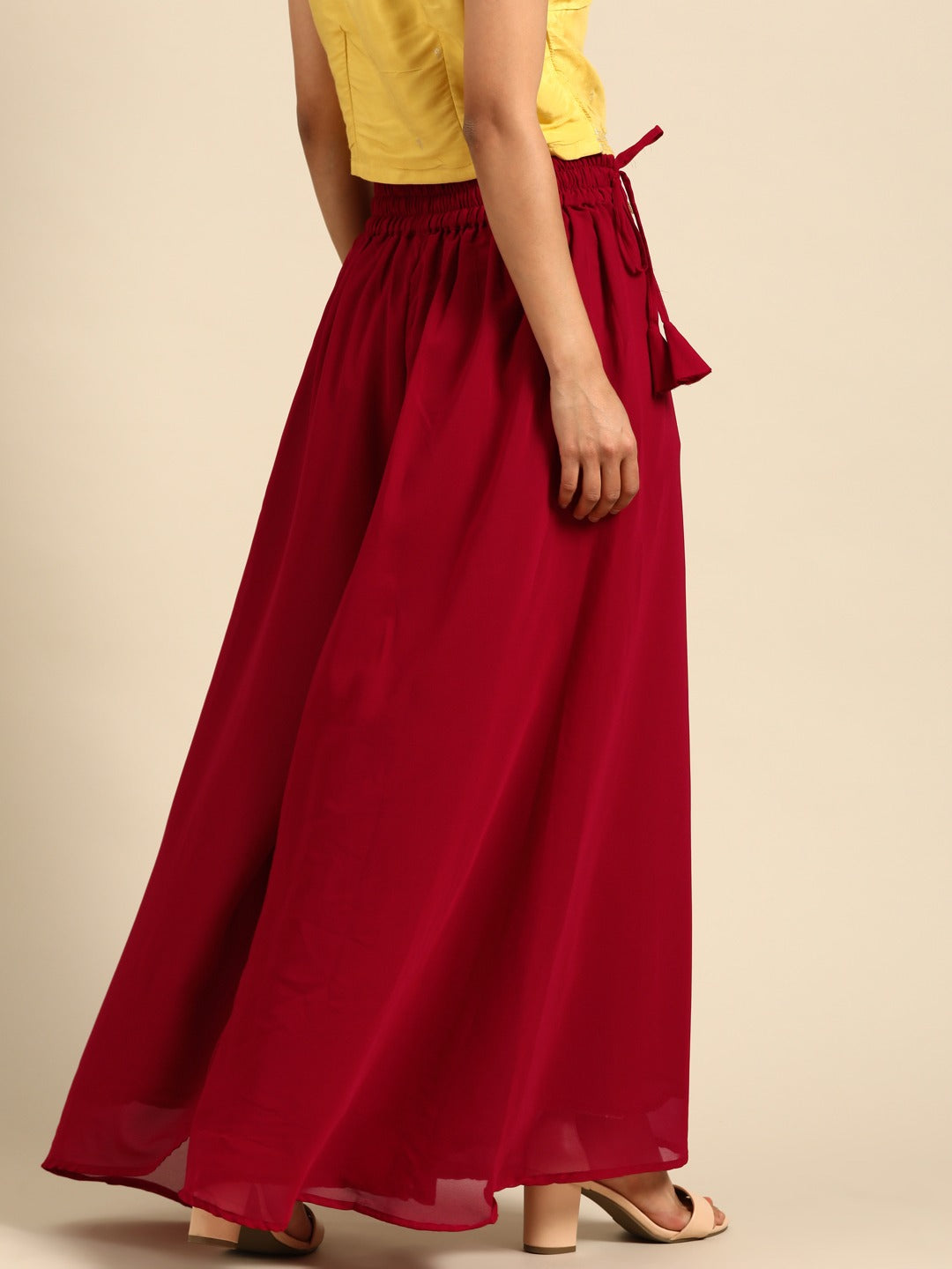 Maroon georgette double flared palazzo