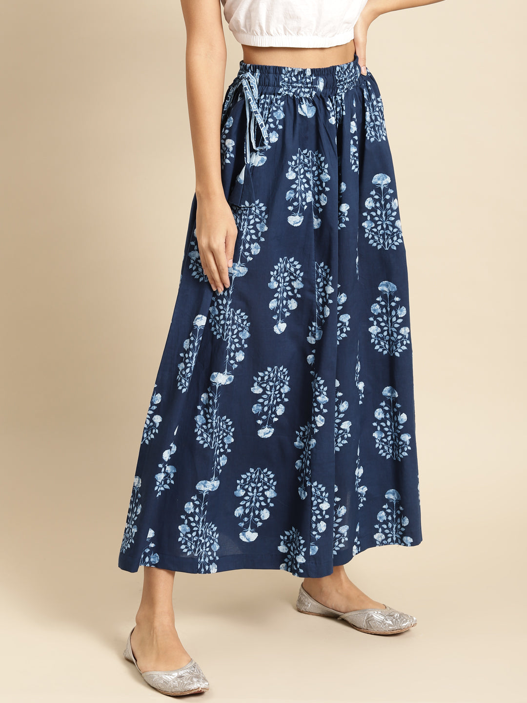 Indigo Mughal Boota Cotton Kali Palazzo