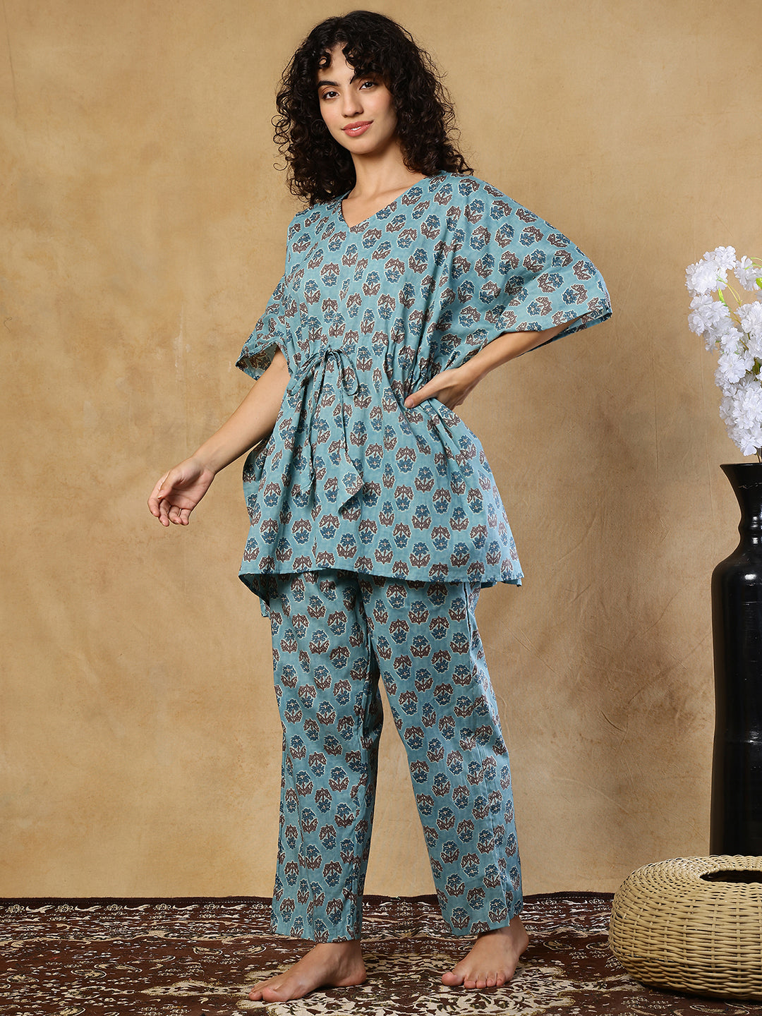 Ocean Orchid Cotton Kaftan Set