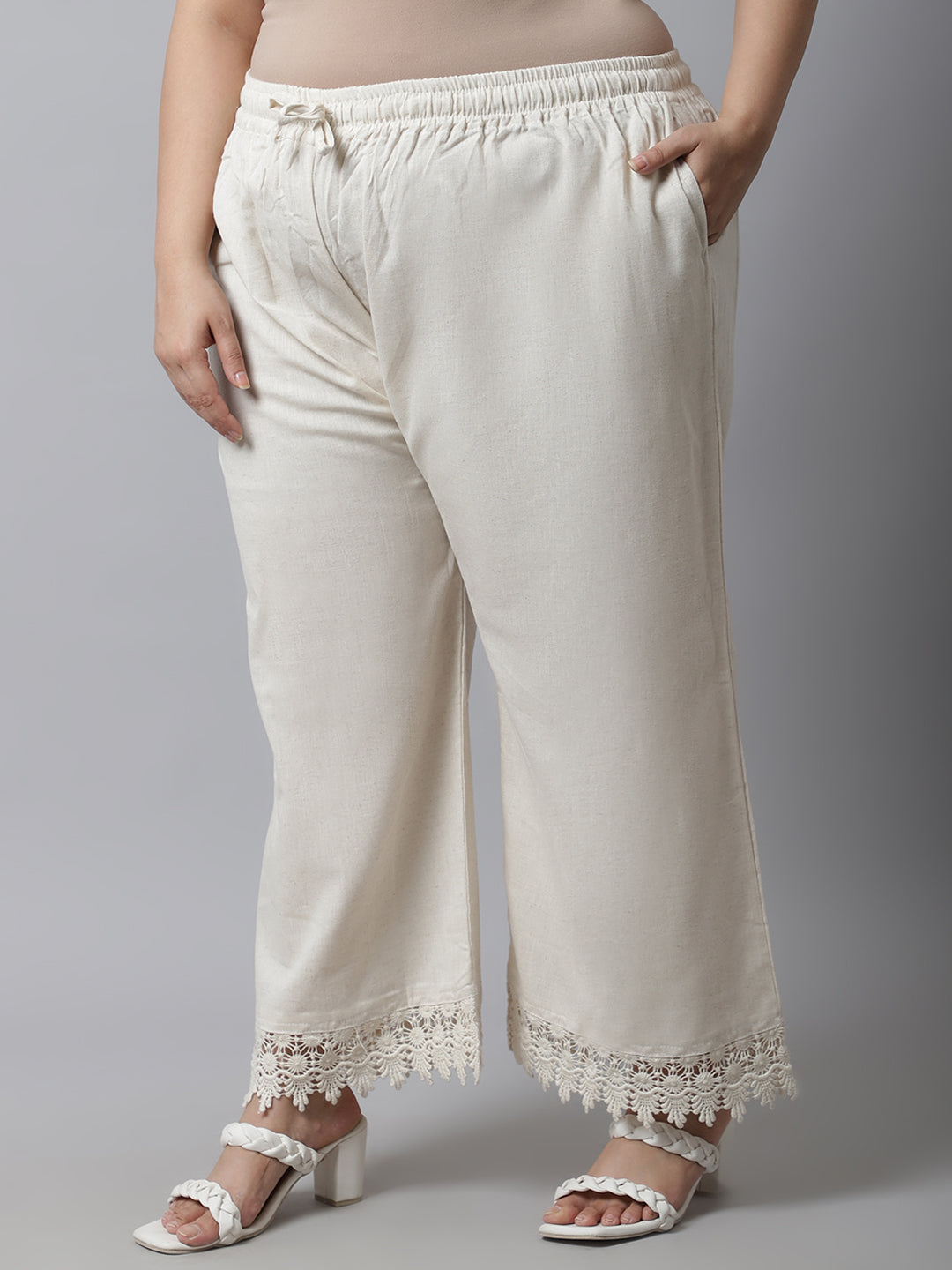Cream Crotchet Lace Cotton Flax Plus Palazzo