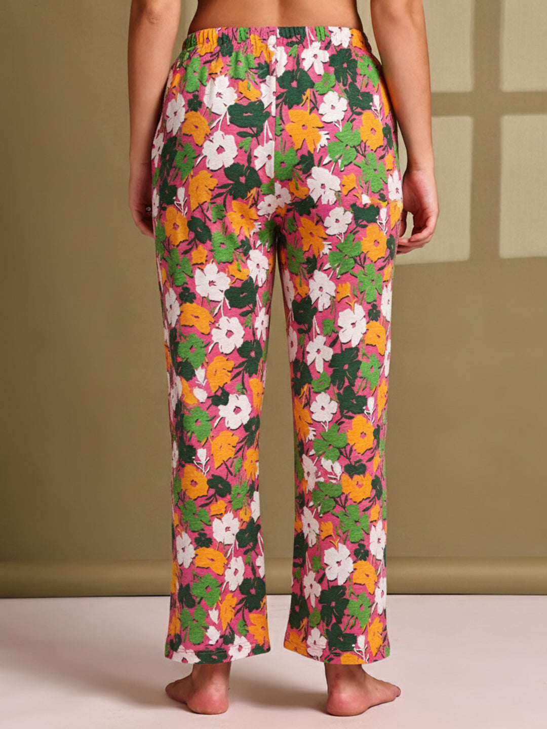 Pink Multi Flower Cotton Hosiery Lounge Pant