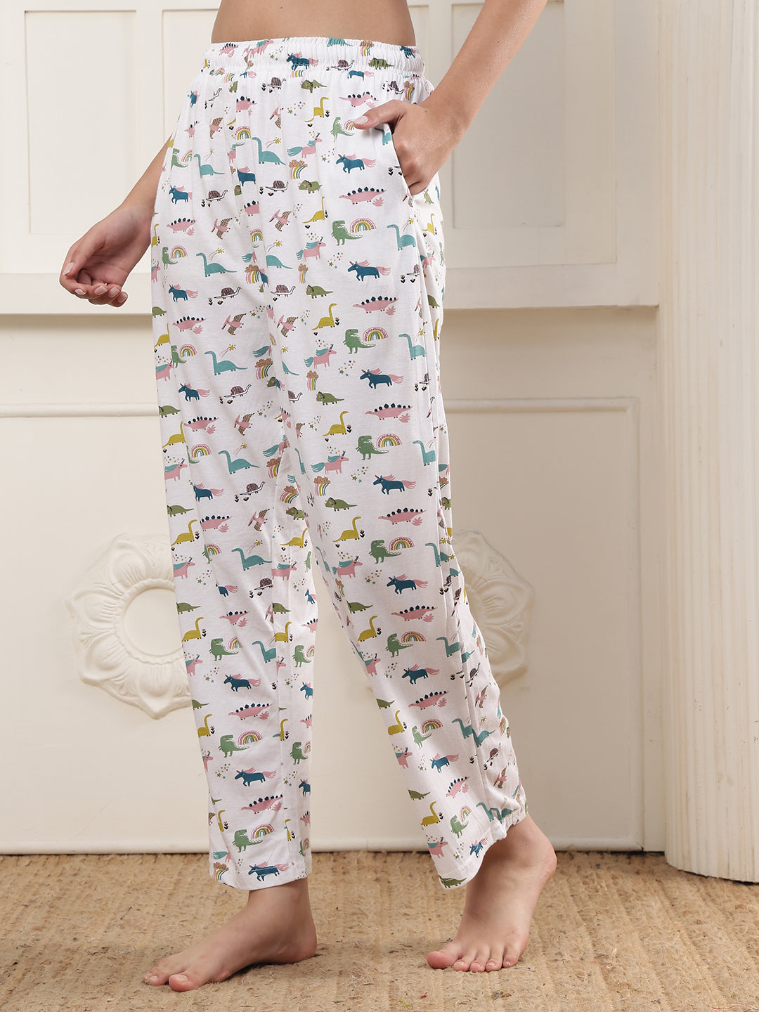 Multi dinosaur Printed Cotton Lounge Pant