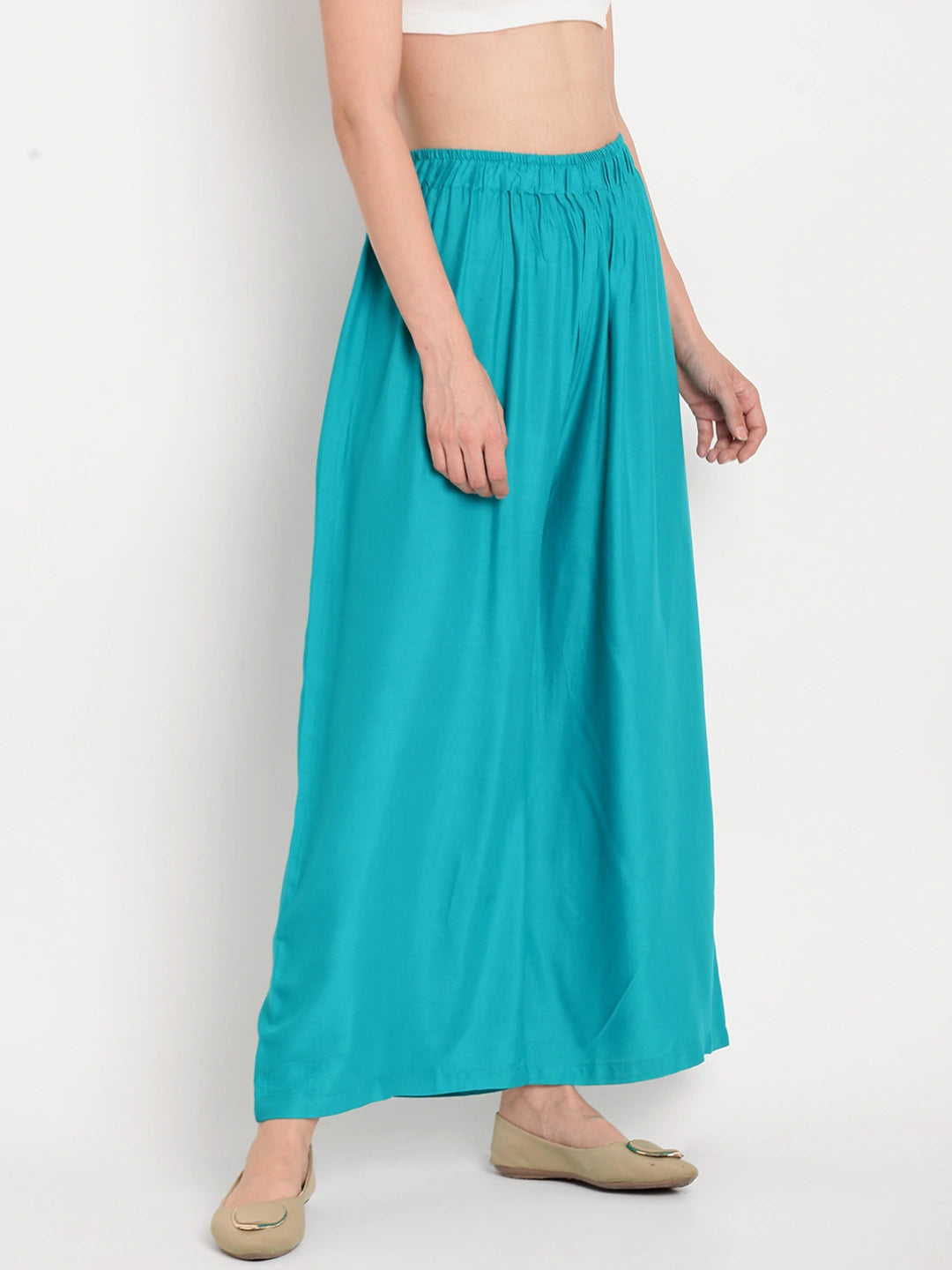 Teal Blue Solid Rayon Palazzo