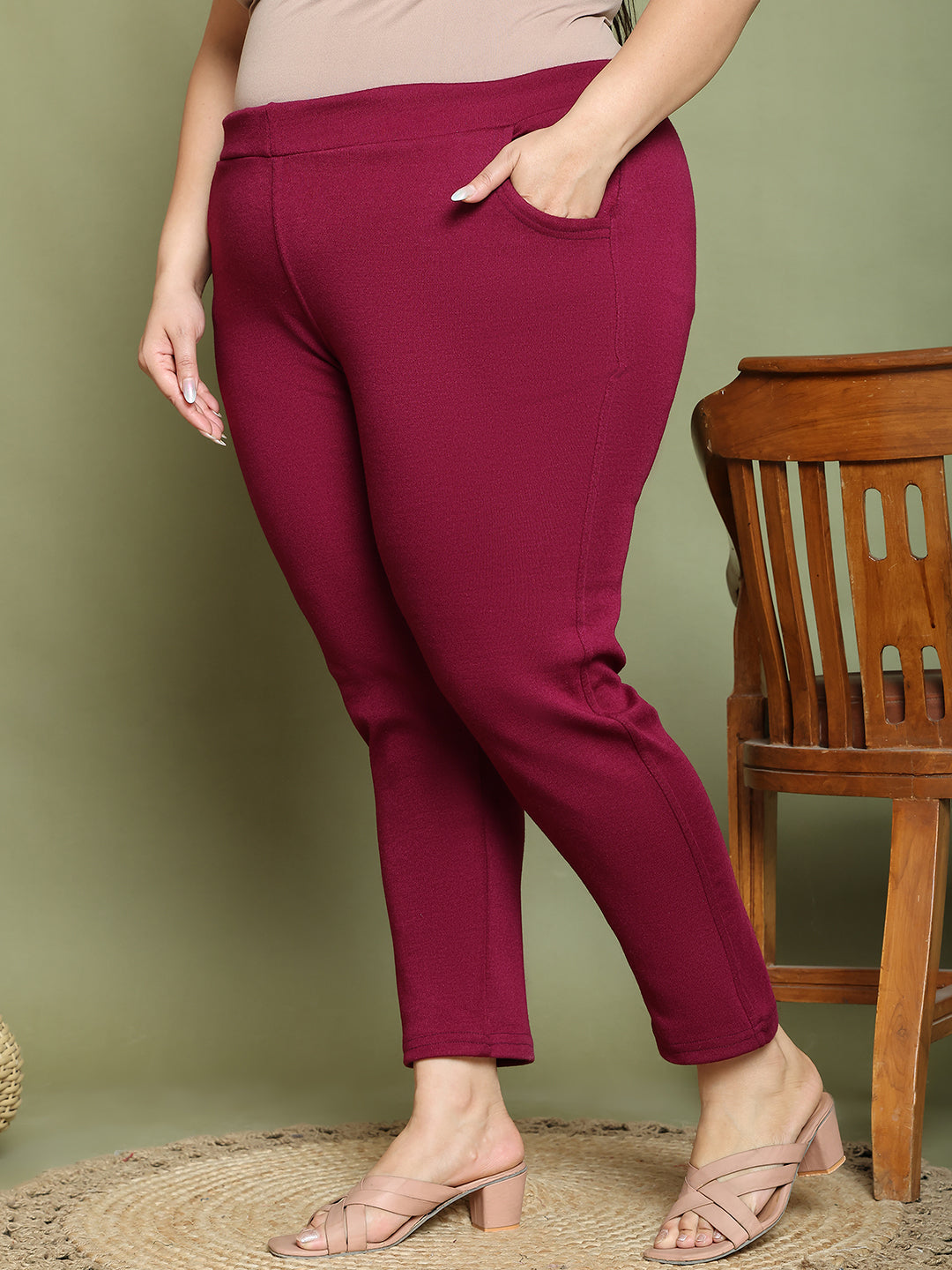 Wine Woolen Plus Pocket Pant