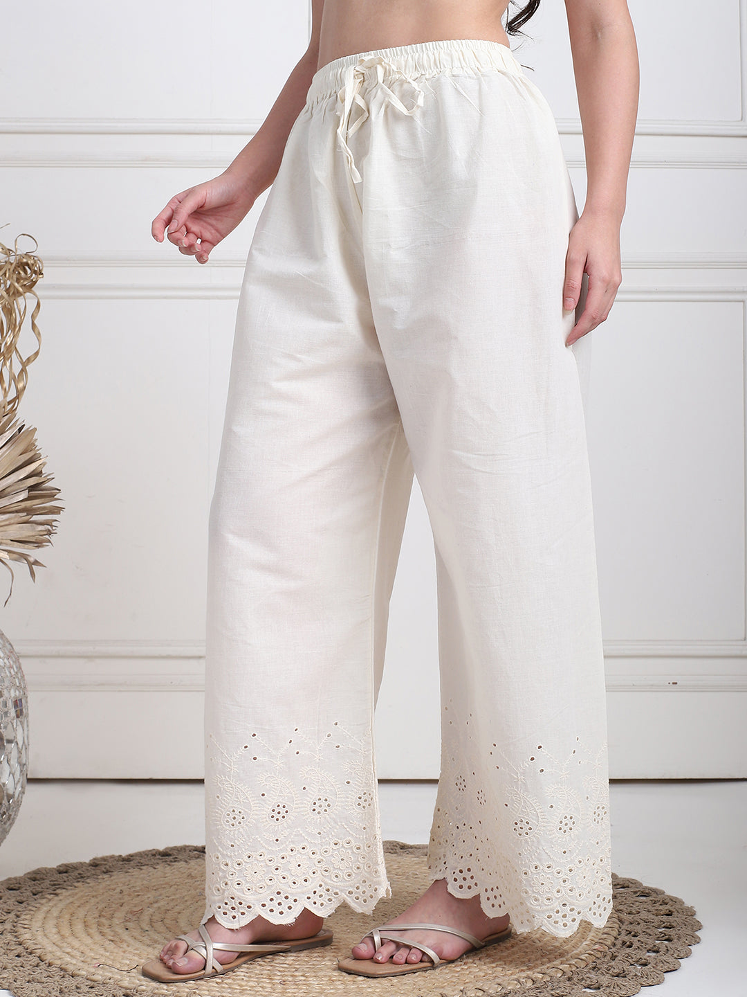 Cream Cotton Schifflie Palazzo