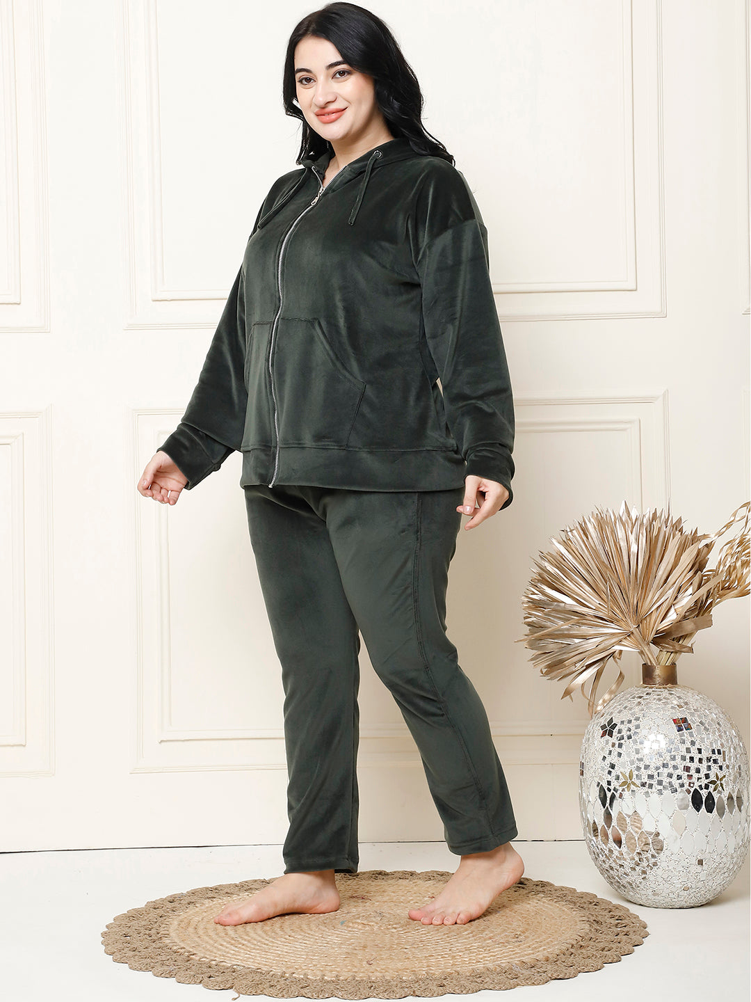 Olive Velvet Hoodie Lounge Set
