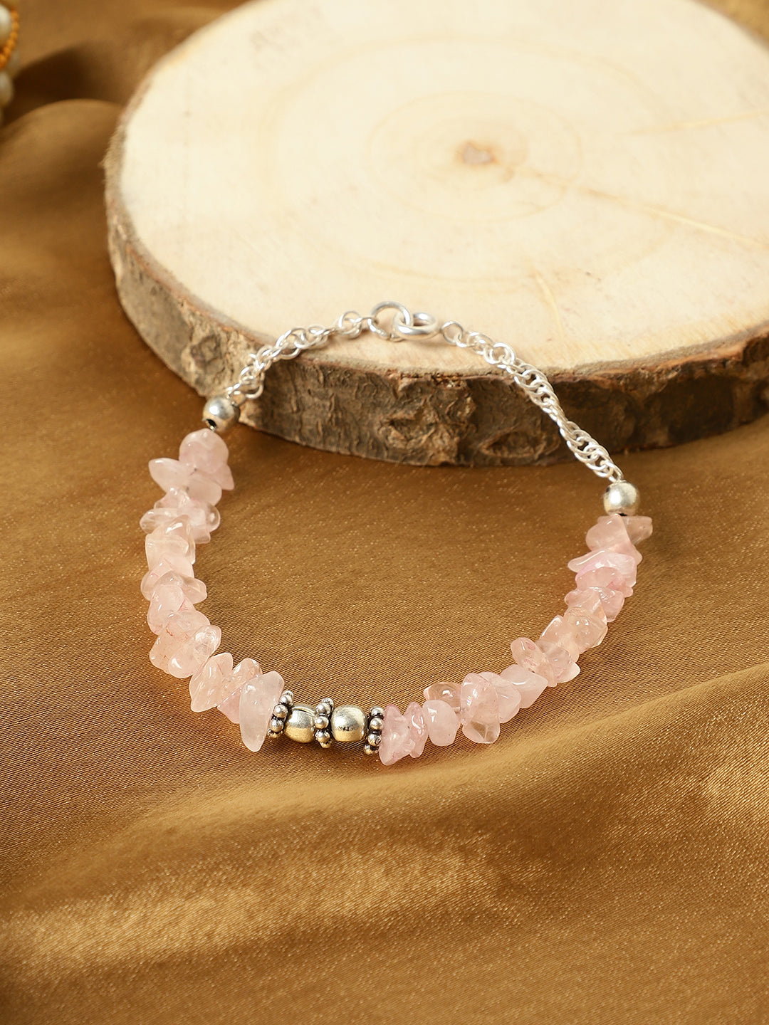 Rose Quartz Metal Charms Chain Bracelet