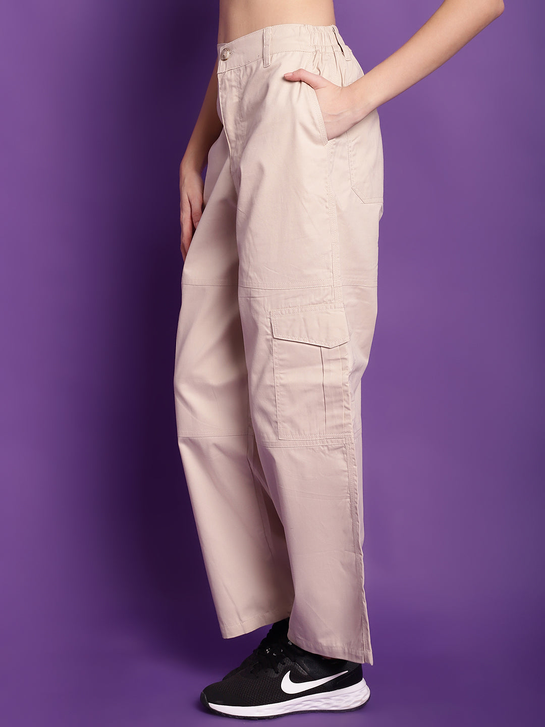Cream High-Rise Utility Cargos