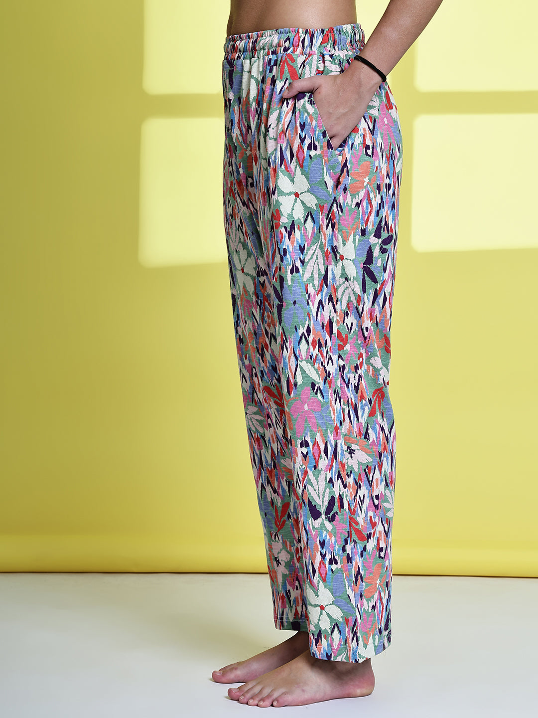 Multi Green Mix Cotton Hosiery Lounge Pant
