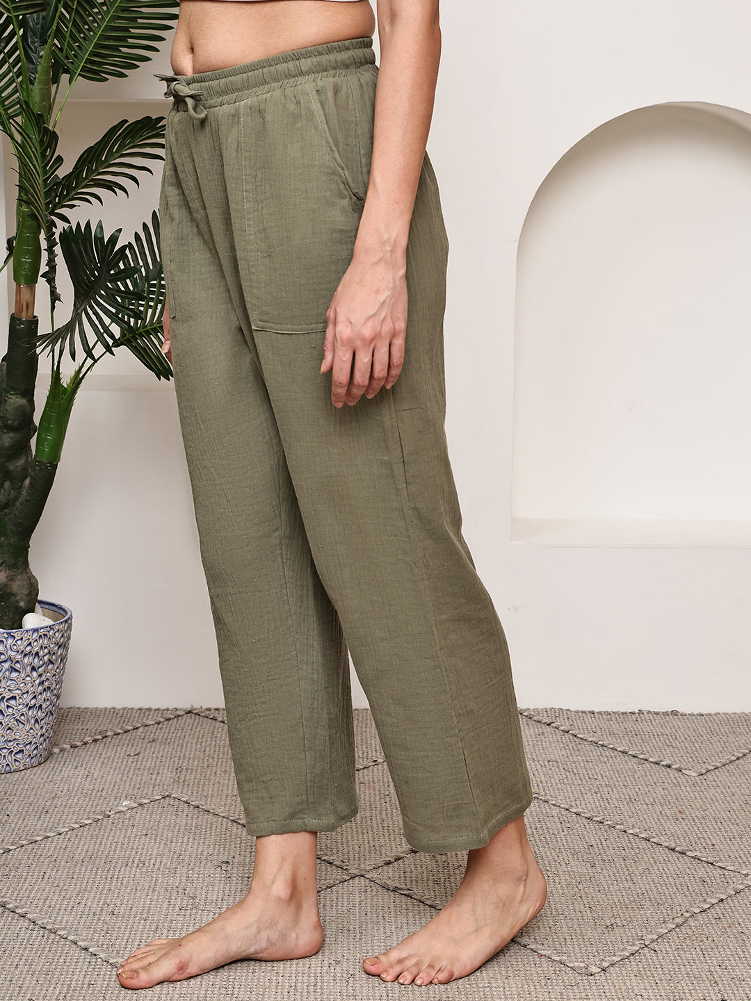Olive Green Double Cloth Lounge Pant
