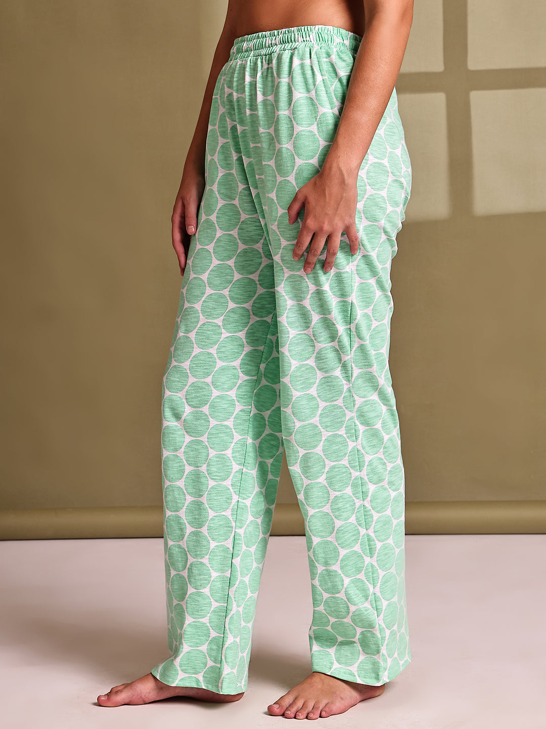 Green Polka Cotton Hosiery Lounge Pant