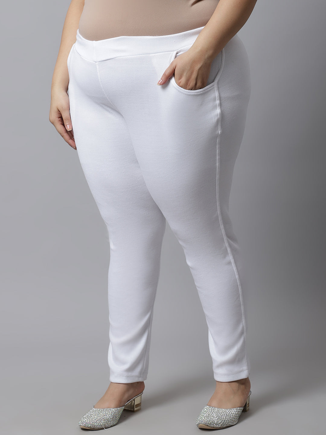 White Woolen Plus Pocket Pant