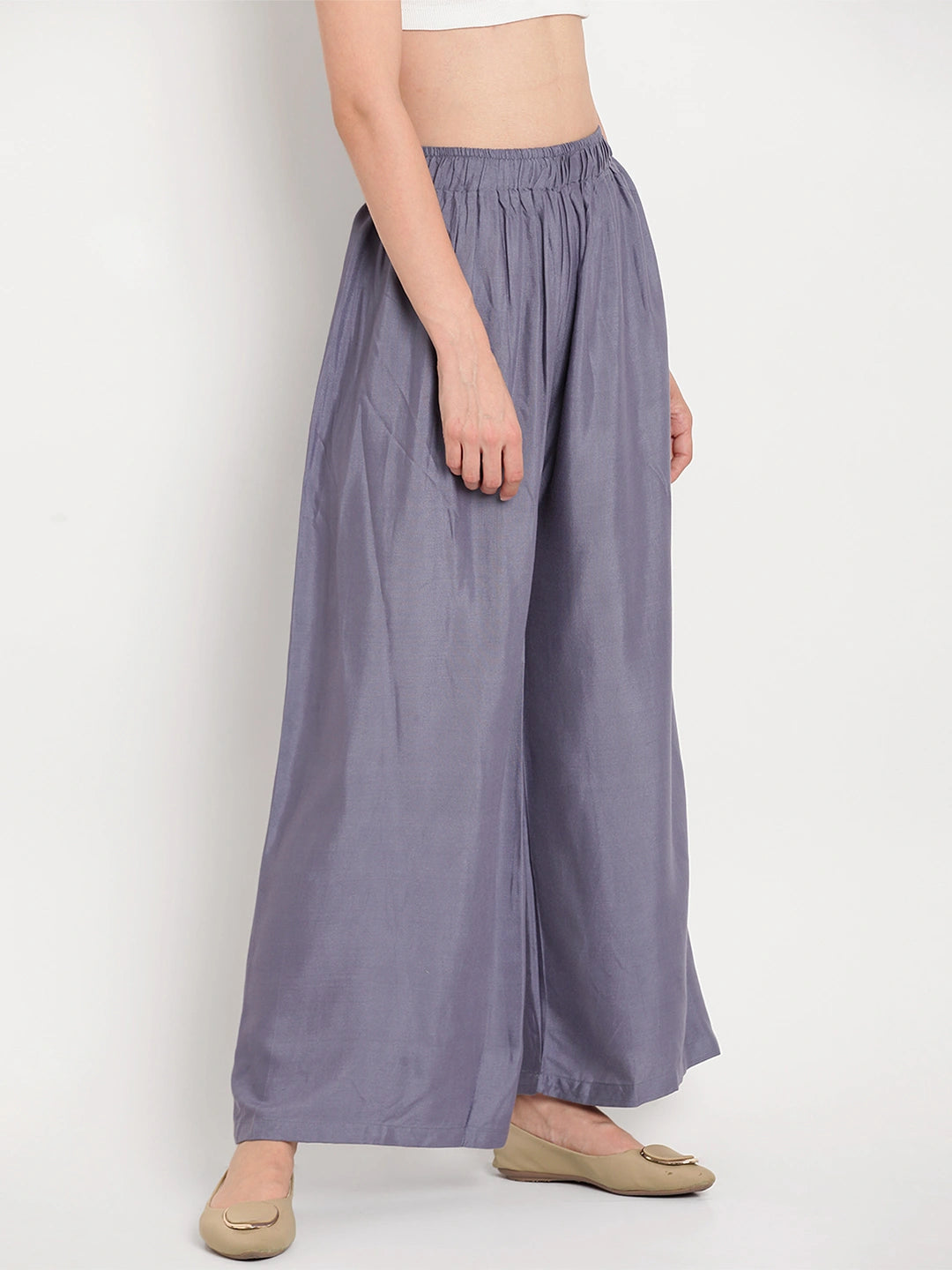 Dark Grey Solid Rayon Palazzo