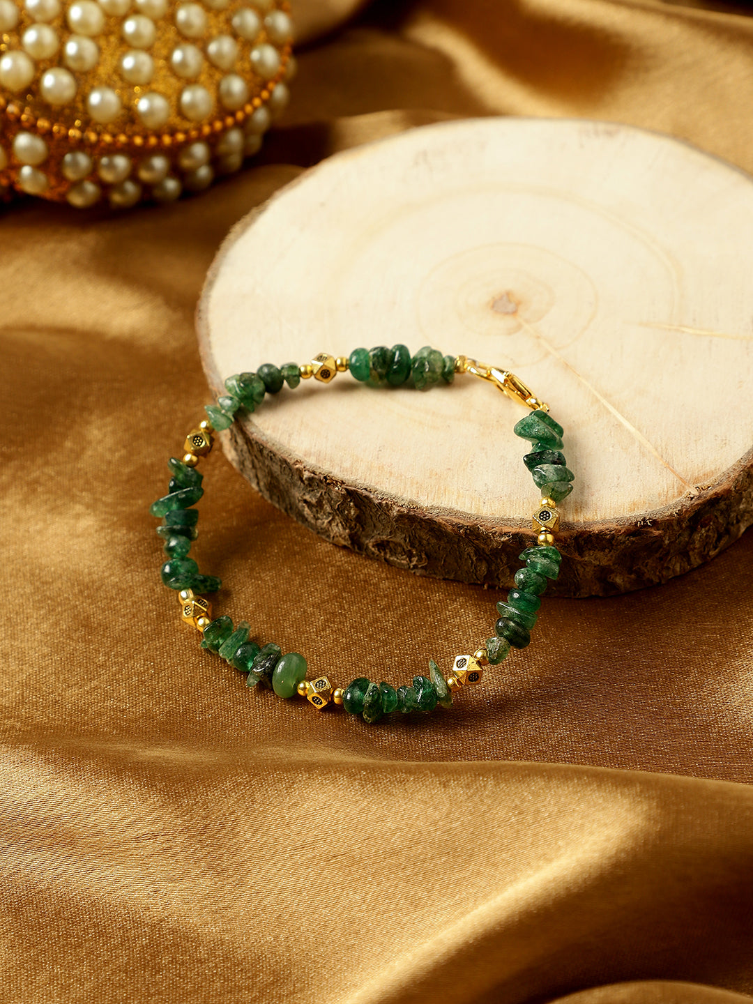 Green Aventurine Gold Charms Bracelet