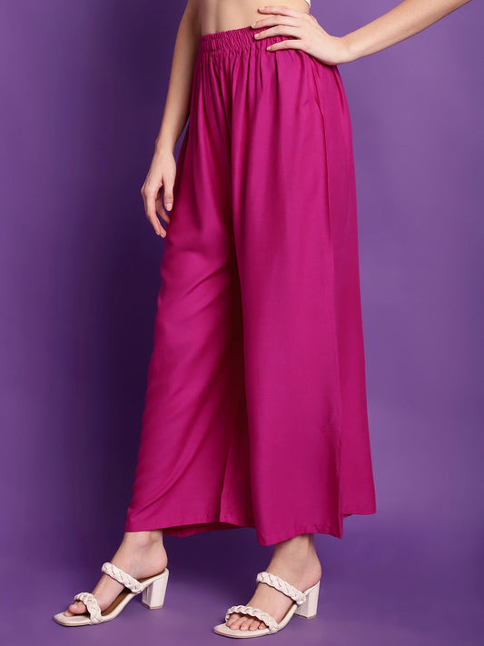 Magenta Solid Rayon Palazzo