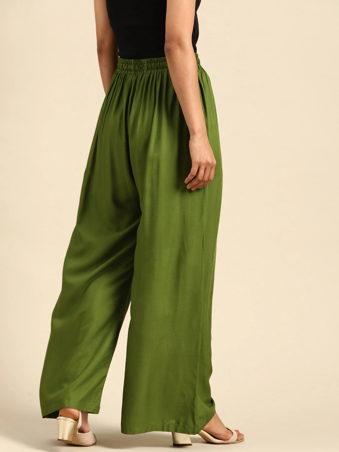 Moss Green Solid Rayon Palazzo