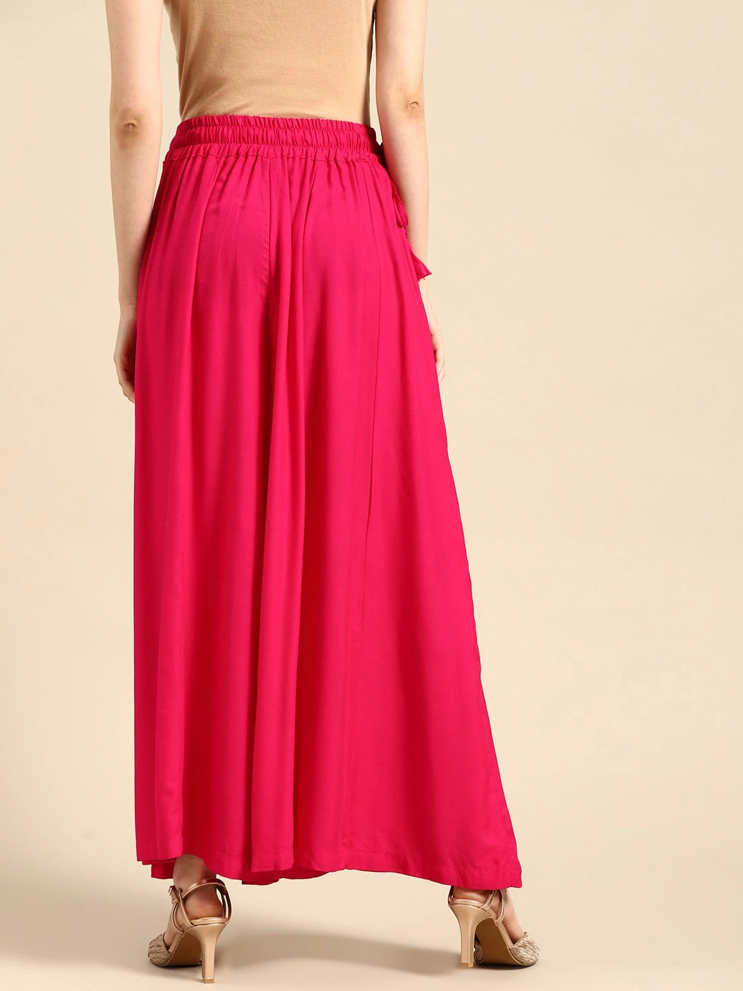Pink rayon double flared palazzo