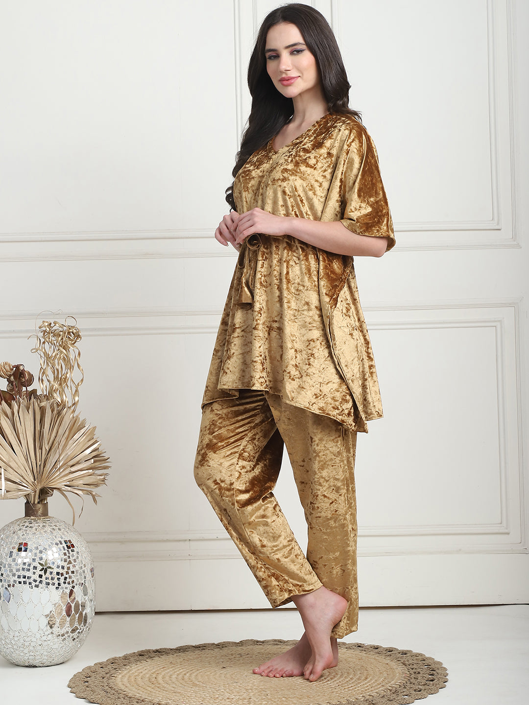 Golden Ice Velvet Kaftan Lounge Set