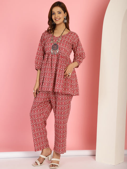 Maroon Leaf Co-Ord Set