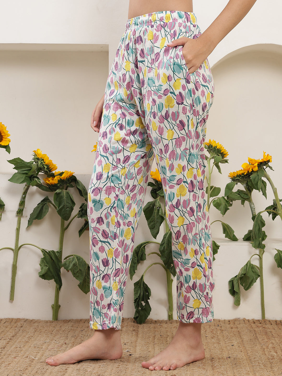Pastel Tulip  Printed Cotton Lounge Pant
